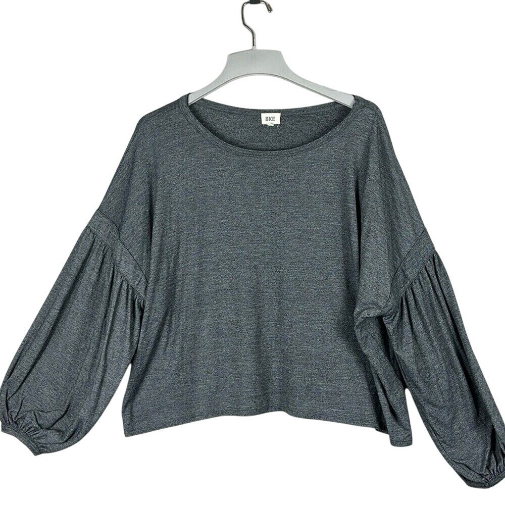 BKE Long Sleeve Cropped Blouse Womens Size Small Grey Oversized Baggy
